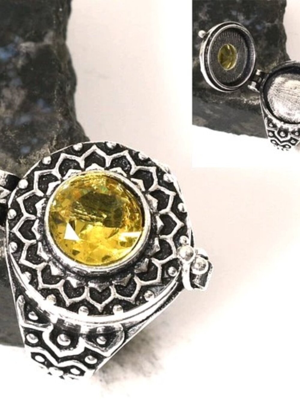 Poison Box Citrine Gemstone Sterling Silver Size-8
